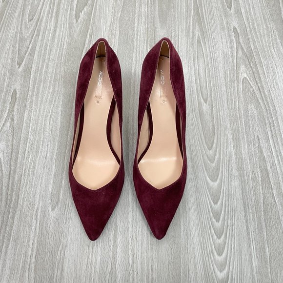 Aldo Suede Pointed Toe Pumps Heels Burgundy 8.5/ EU 39 - Picture 2 of 7